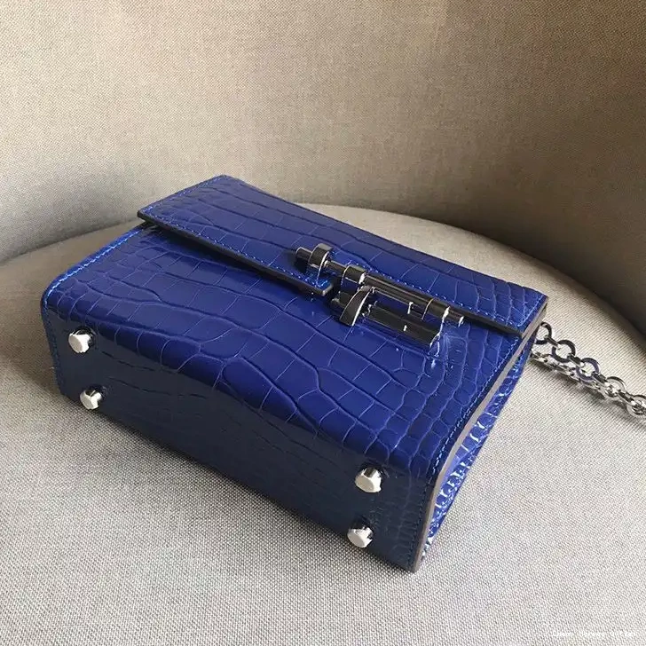 Affordable Leather Bag Palladium Hardware In Alligator Hermes Verrou Mini Chaine Blue 0505
